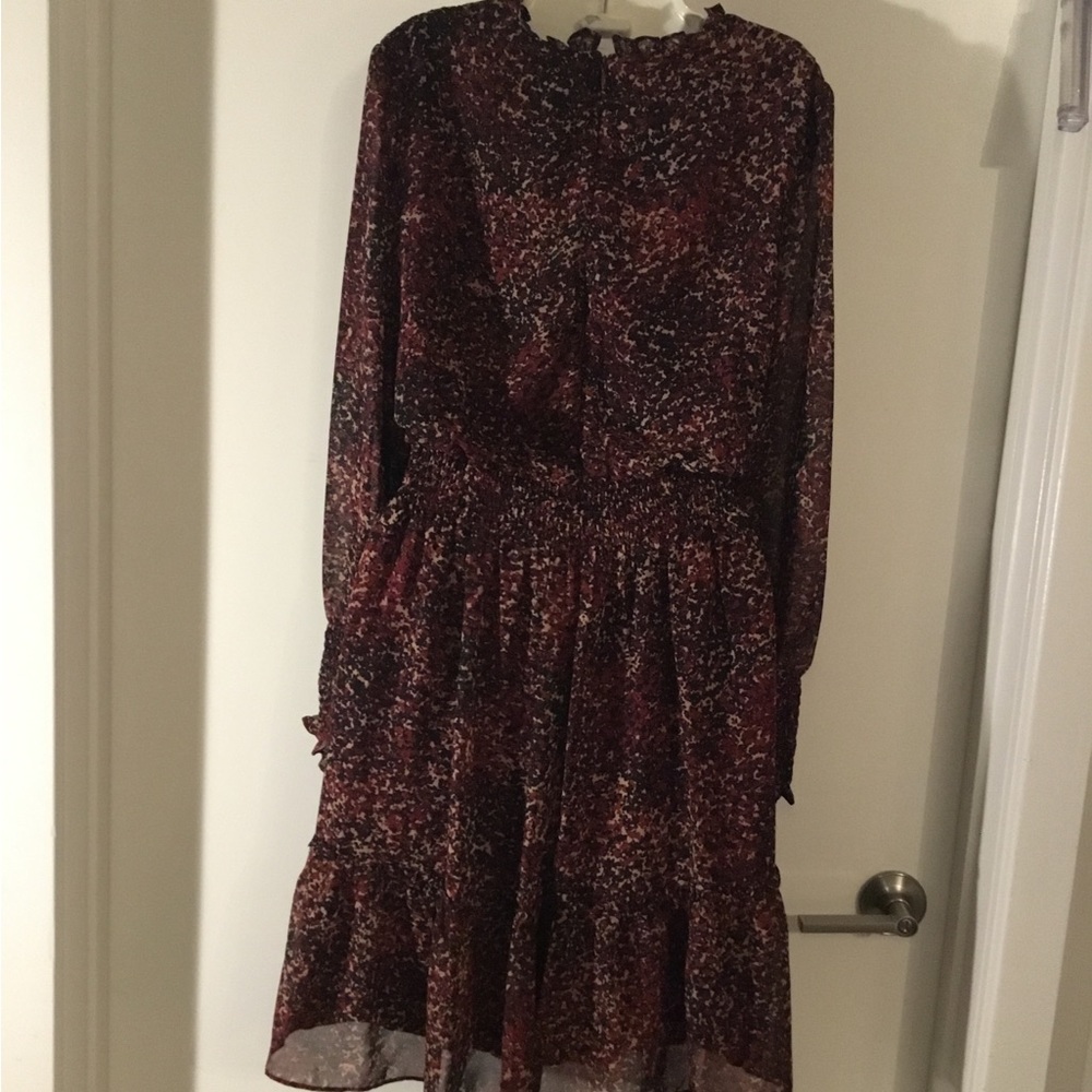 Just Taylor Animal Print Long Sleeved  Chiffon Smocked Dress Size 14  $30 - Picture 11 of 13